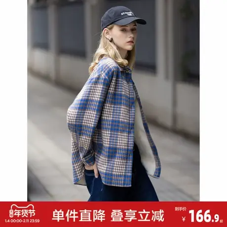 唐狮2025年衬衣女秋季长袖百搭日系宽松遮肚子女翻领复合长袖衬衫图片