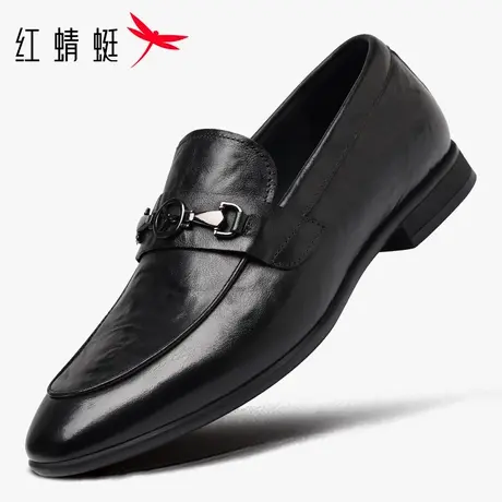 红蜻蜓男鞋秋季新款鞋子男士尖头一脚蹬皮鞋男商务正装乐福鞋真皮图片