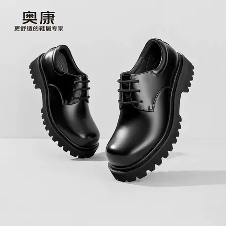 奥康 男鞋2025夏厚底系带皮鞋复古潮流休闲大头德比皮鞋商品大图