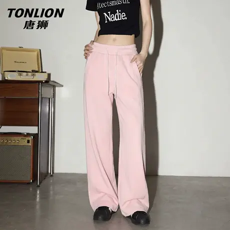 唐狮官方粉色卫裤女2026新款春季拼接运动裤直筒裤学生休闲裤子VC图片