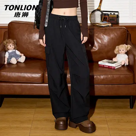 唐狮官方凉感工装裤女裤2026新款春夏宽松阔腿裤黑色裤子休闲裤VC图片