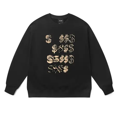 超火美金印花无帽卫衣男潮美式复古涂鸦小众百搭胖子全棉大码衣服商品大图