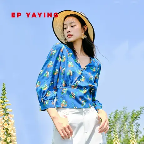 EP YAYING雅莹女装 印花桑蚕丝长袖收腰衬衫 春装商场同款2308B商品大图