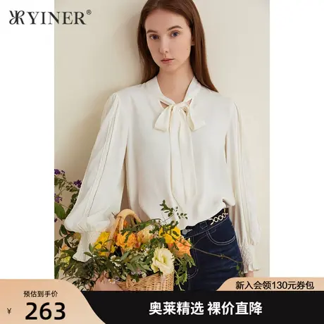 YINER音儿女装春季新款蝴蝶结系带领衬衫上衣商品大图