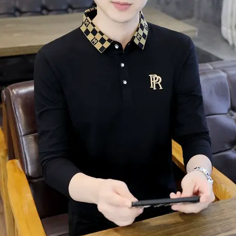 POLO衫男士长袖t恤翻领男装秋季潮流棉上衣服高端百搭打底衫体恤商品大图
