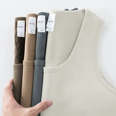 保暖背心男士冬季内穿紧身加绒加厚纯色打底马甲跨栏运动无袖坎肩商品大图