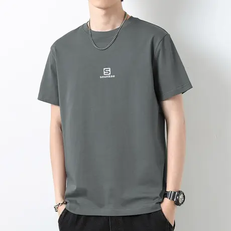 重磅纯棉短袖t恤男装2024新款圆领上衣服液氨长绒棉夏季印花体恤商品大图