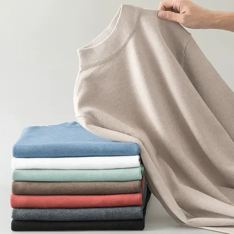 男士毛衣2024新款半高领秋冬季保暖一体绒中领打底衫加绒加厚毛衫图片