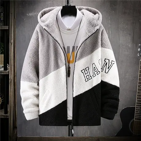羊羔毛绒外套男士夹克冬季加绒加厚韩版潮流帅气春秋装冬天上衣服图片