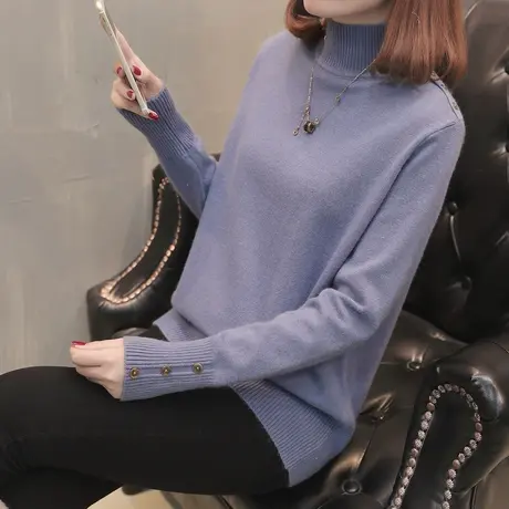 半高领针织衫2025韩版秋冬新款宽松纯色套头内搭洋气毛衣女外穿潮图片