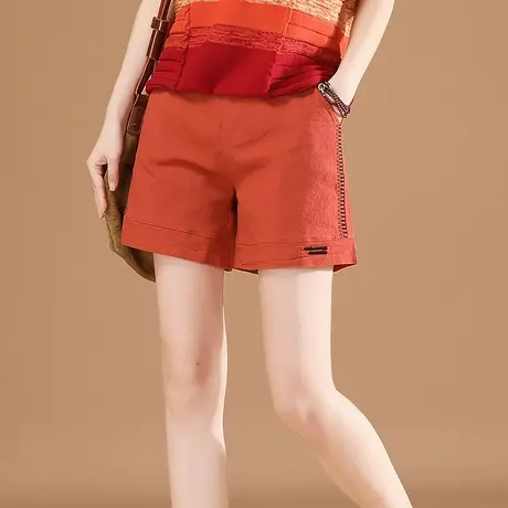 韩潮袭人松紧腰刺绣休闲短裤女宽松直筒2024年夏季新款哈伦热裤子商品大图