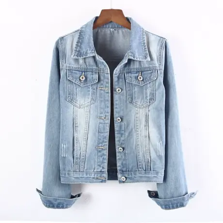 牛仔外套女春秋短款韩版新款修身显瘦学生长袖大码牛仔服上衣浅蓝商品大图