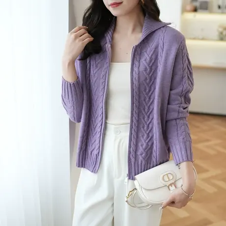 连帽拉链针织开衫外套女秋季纯色卫衣2023新款女士上衣高级感毛衣图片