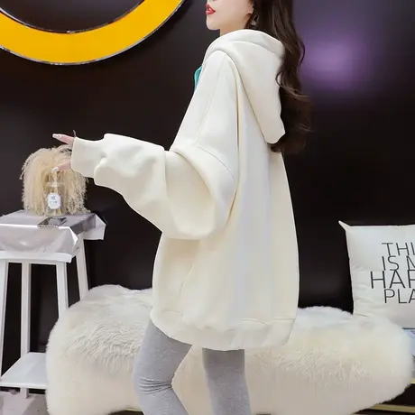 加绒加厚连帽卫衣外套女2024新款春季爆款洋气减龄宽松设计感上衣图片