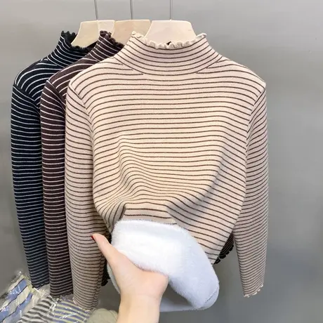 加绒半高领毛衣女一体绒加厚打底衫2023秋冬新款针织衫内搭上衣潮商品大图
