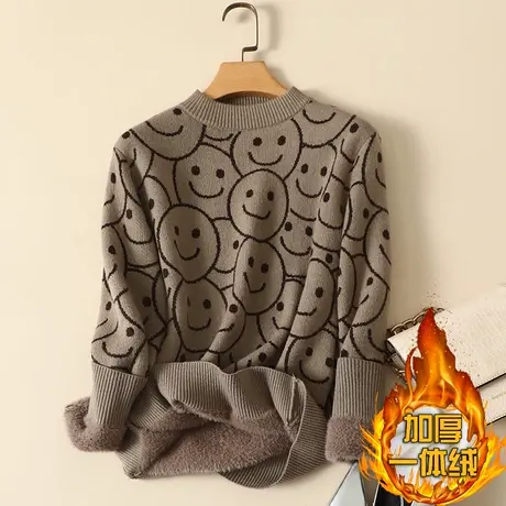 一体绒半高领毛衣女2023年秋冬新款加绒加厚宽松内搭针织打底衫女商品大图