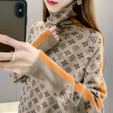 2023年秋冬新款堆堆领打底衫女宽松外穿洋气针织衫高领毛衣女套头图片