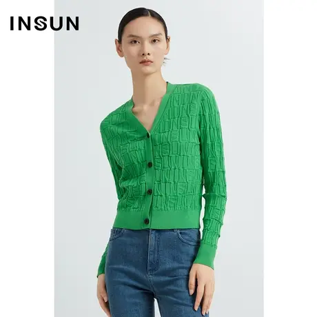 INSUN恩裳线上专选春季立体工艺醋酸棉毛针织衫开衫商品大图