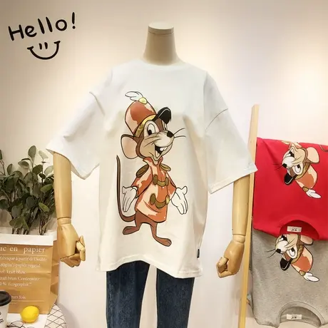 2020春夏新款韩国东大门cec港风潮卡通鼠年短袖T恤大码本命年红图片