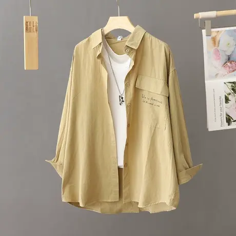 中长款春秋季卡其衬衫衬衣外套女秋装女2024年新款宽松长袖上衣潮图片