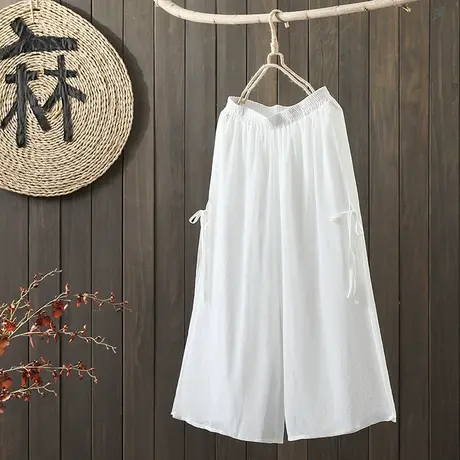 枫谜2021年夏季新款文艺复古双层纱阔腿裤女宽松休闲舒适棉麻长裤图片