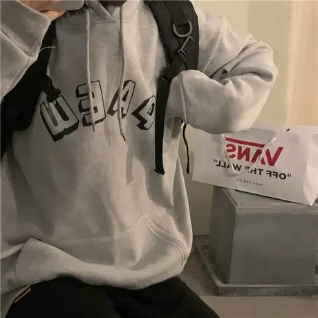 ulzzang新款韩版冬装字母慵懒风宽松连帽衫加厚加绒卫衣女上衣ins图片