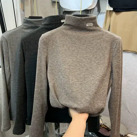 双面德绒打底衫女内搭秋冬2022年新款加厚半高领长袖欧货洋气上衣图片