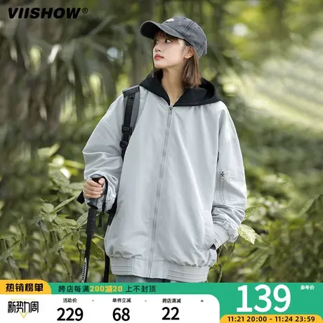 VIISHOW连帽外套男潮牌宽松假两件夹克春秋防水防风小众冲锋夹克商品大图