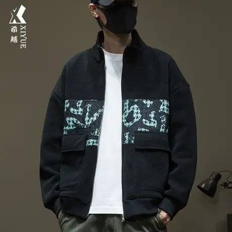 美式加绒加厚奥粒绒夹克男冬季重磅610g拼接大码男士宽松立领外套商品大图