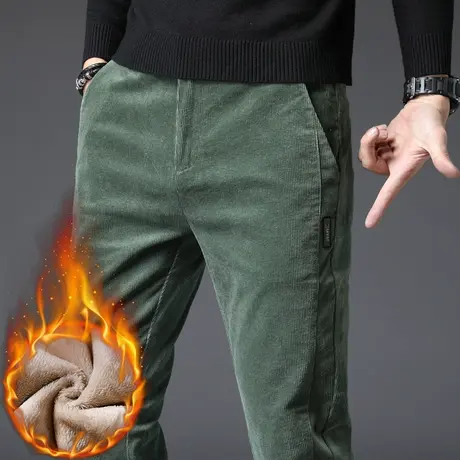 秋冬季加绒男裤冬天保暖加厚男士休闲长裤灯芯绒裤子直筒宽松外穿商品大图