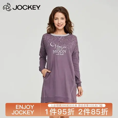 Jockey女士家居睡裙全棉印花长袖睡衣印花圆领口袋居可衣新款图片