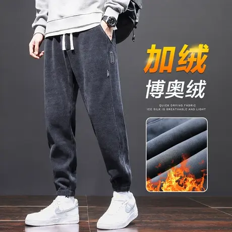 冬季2024年新款男装博奥绒束脚卫裤秋冬款加绒加厚美式休闲长裤子商品大图