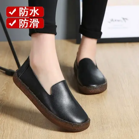 真皮黑色单鞋女大码老北京皮鞋防水防滑上班工作鞋妈妈厨房鞋软底商品大图