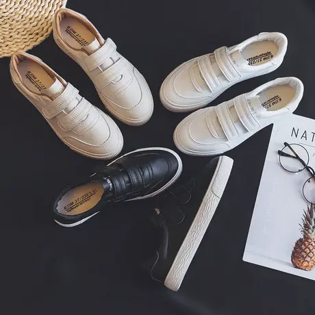 山本风皮面小白鞋女魔术贴韩版百搭原宿ulzzang帆布鞋ins网红女鞋商品大图