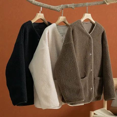 享永子【一衣两穿】仿羊羔毛外套女秋冬百搭宽松加厚保暖廓型上衣图片