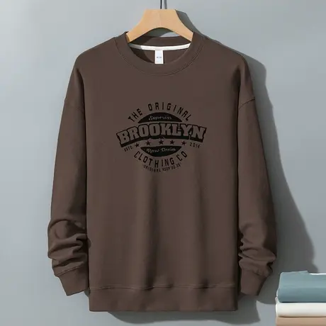 350g重磅男士卫衣秋冬款潮牌潮流印花长袖t恤宽松无帽圆领上衣服商品大图