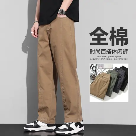 夏季薄款男裤纯棉阔腿裤男士直筒宽松2023新款拖地休闲长裤子男款商品大图
