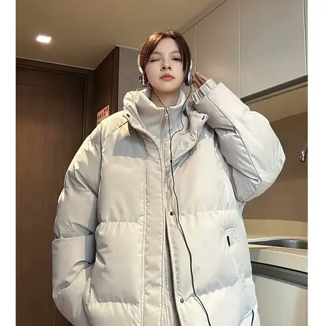 棉服男冬季假两件外套保暖面包服ins纯色宽松潮流立领开衫棉袄子图片