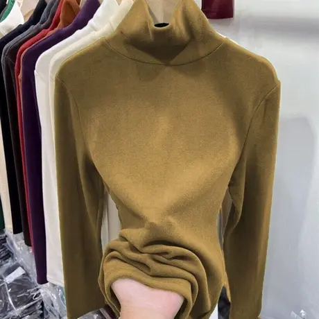 中长款大码宽松打底衫女内搭冬季德绒加绒加厚长袖T恤堆堆领上衣图片