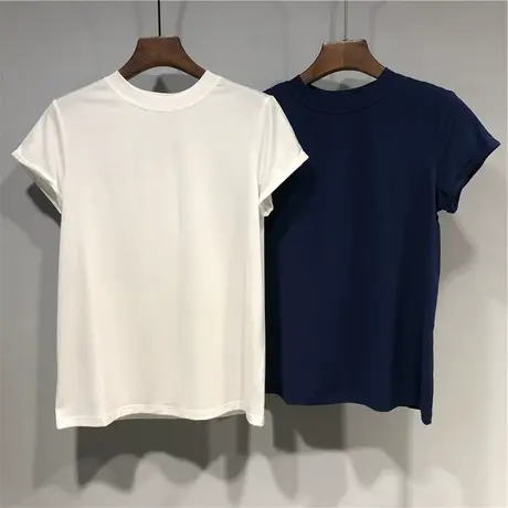 纯棉白色短袖t恤女2024夏季新款圆领纯色打底衫简约百搭显瘦上衣商品大图