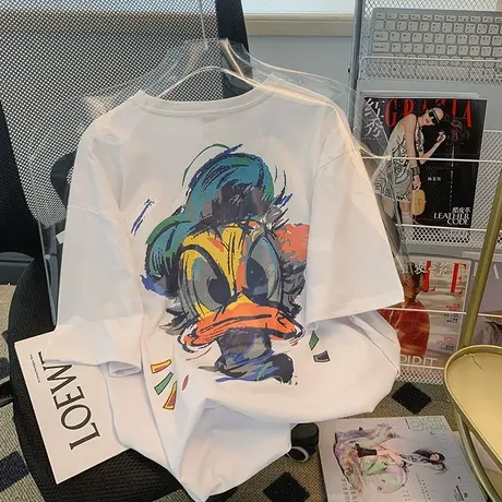 纯棉重磅美式复古短袖t恤女夏季宽松ins潮牌设计感小众高街上衣服商品大图