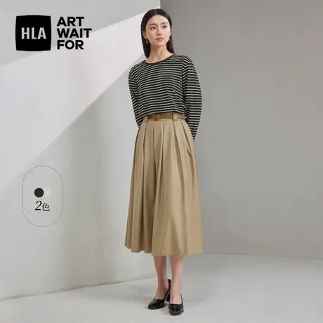 HLA/海澜之家圆领长袖T恤2024春夏新款微弹柔软透气长t女装商品大图