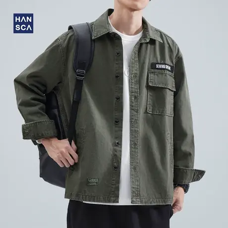 hansca长袖衬衫男高级感休闲宽松青少年秋季新款纯棉痞帅工装外套商品大图