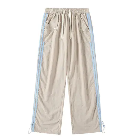 Nuthink美式拼接男裤卡其色直筒长裤休闲裤撞色条纹裤子潮牌男潮商品大图