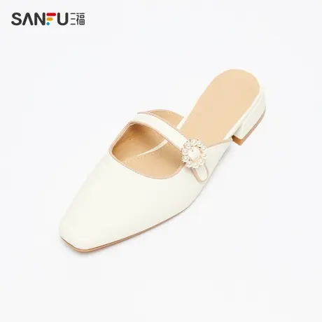 三福凉拖鞋女夏季法式田园风甜美珍珠扣单鞋蝴蝶结女鞋829104商品大图