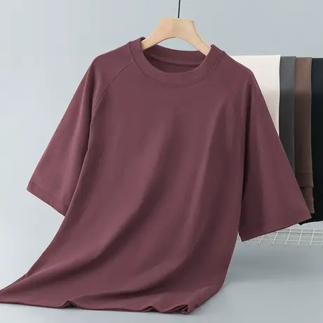 350g重磅纯棉t恤男士短袖美式宽松插肩袖圆领纯色上衣服全棉半袖商品大图