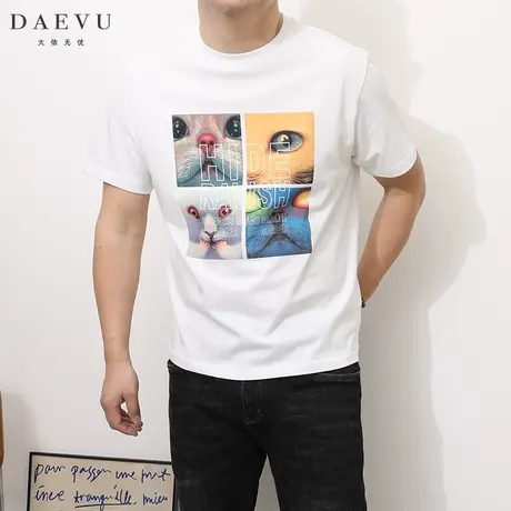 大依无忧夏季新款卡通猫潮胖子大号加肥加大码圆领男士短袖t恤图片