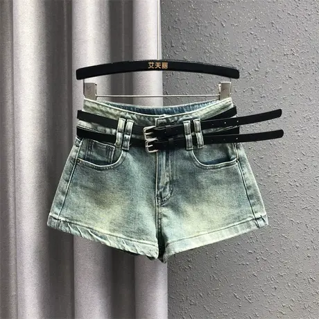 欧货韩版阔腿裤女2024春夏新款复古休闲高腰显瘦百搭牛仔短裤热裤图片