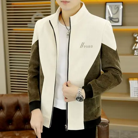 潮牌外套男秋装设计感撞色上衣2023新款痞帅潮流立领短款休闲夹克商品大图