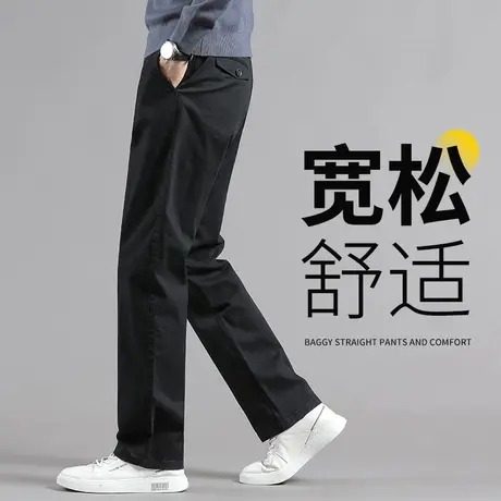休闲裤男款秋季中年男士裤子直筒宽松西裤男春秋大码纯棉休闲长裤商品大图
